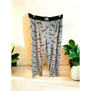 Juicy Couture Lounge Pants Womens Medium Grey Black Crown All Over Print Elastic